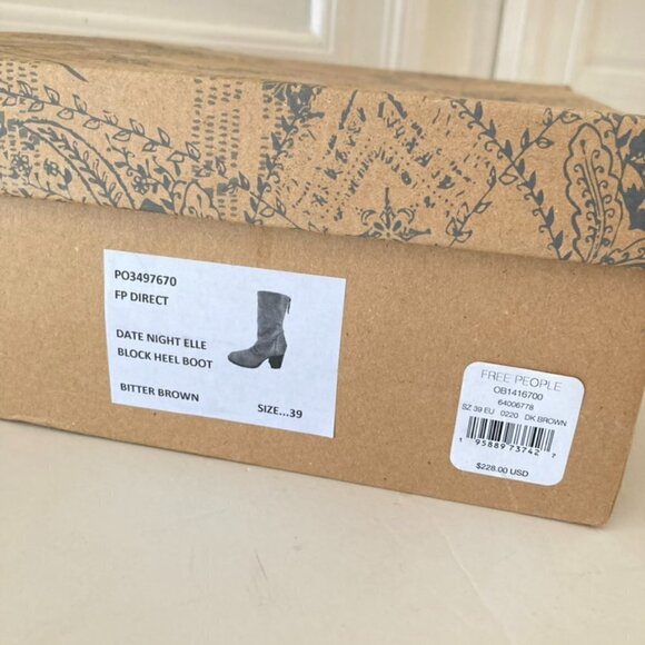 NIB Free People Date Night Elle Bitter Brown Leather Animal Print Block Heels 39 - Picture 2 of 12